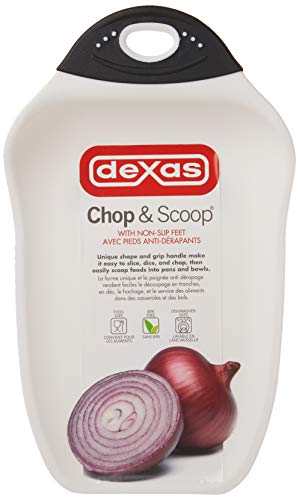 Dexas Chop & Scoop Cutting Board, 6.5 by 10.5 inches, White with Black Handle