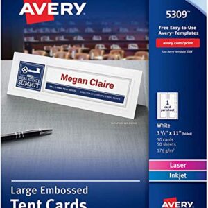 Avery Printable Large Tent Cards, Laser & Inkjet Printers, 50 Cards, 3.5 x 11 (5309)