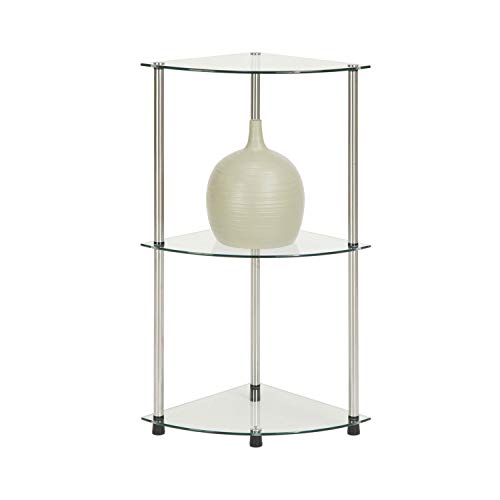 Convenience Concepts Designs2Go Classic Glass 3 Tier Corner Shelf, Glass