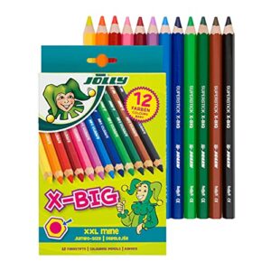 jolly x-big jumbo colored pencils; set of 12, perfect for special needs, art therapy, pre-school and early learners, multicolor (3099-0001)