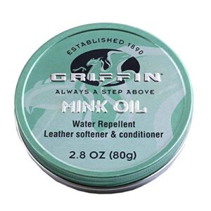 griffin mink oil – leather conditioner, leather softener, water repellent (waterproofing) and weather protector – shoes, boots, handbags and leather goods (2.8 oz) – made in usa