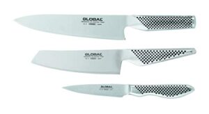global 3 piece set with chef’s, vegetable and paring knife, 1 pack, stainless steel