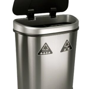 NINESTARS Automatic Touchless Infrared Motion Sensor Trash Can/Recycler with D Shape Silver/Black Lid & Stainless Base, 18 Gal, Stainless Steel