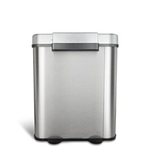 NINESTARS Automatic Touchless Infrared Motion Sensor Trash Can/Recycler with D Shape Silver/Black Lid & Stainless Base, 18 Gal, Stainless Steel