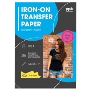 ppd inkjet premium iron-on dark t shirt transfers paper ltr 8.5×11″ pack of 10 sheets (ppd004-10)