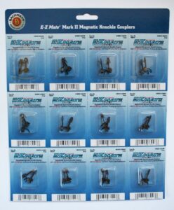 bachmann trains – e-z mate mark ii couplers – magnetic knuckle couplers with metal coil spring – under shank – short (12 pair/card) – ho scale