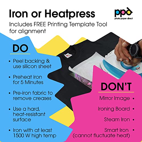 PPD Inkjet Premium T Shirt Transfer Paper - Iron On for Dark Fabric - 8.5 x 11 inch Paper Size - 20 Sheet Count - PPD-4-20