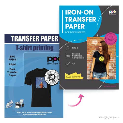 PPD Inkjet Premium T Shirt Transfer Paper - Iron On for Dark Fabric - 8.5 x 11 inch Paper Size - 20 Sheet Count - PPD-4-20