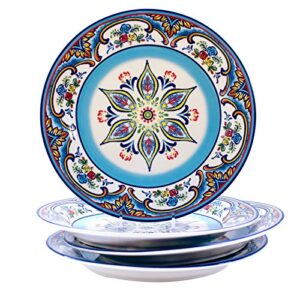 euro ceramica zanzibar collection vibrant 10.9″ ceramic dinner plates, set of 4, spanish floral design, multicolor