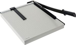 dahle vantage 18e paper trimmer, 18″ cut length, 15 sheet, automatic clamp, adjustable guide, metal base with 1/2″ gridlines, guillotine paper cutter