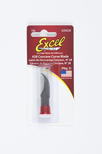 Excel Blades #28 Heavy Duty Concave Carving Hobby Blade, 5 Pack, American Made Replacement Craft Knife Blades