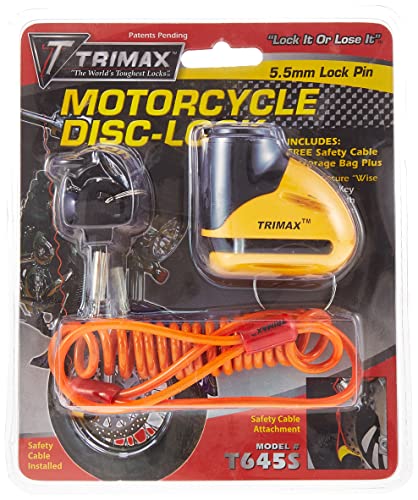 Trimax T645S Hardened Metal Disc Lock - Yellow 5.5mm Pin (Short Throat) with Pouch & Reminder Cable