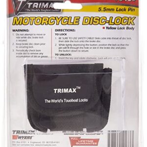 Trimax T645S Hardened Metal Disc Lock - Yellow 5.5mm Pin (Short Throat) with Pouch & Reminder Cable