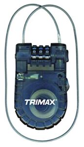 trimax retractable cable with 3-diget combination lock 3′ l x 3mm t33rc, blister packaging , black