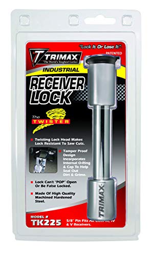 Trimax Industrial 5/8" Dia.Receiver Lock Twister Series with Flat Keys TK225, Clam Packaging, Chrome