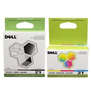 dell 21 printer series ink cartridge for dell all-in-one printers p513w p713w v313 v313w v515w v715w, 2-pack, (black and color)