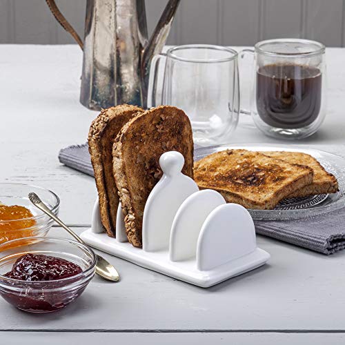 WM Bartleet & Sons 1750 Traditional Porcelain 4 Slot Toast Rack with Carry Handle/Knob– White