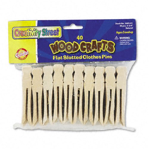 Creativity Street : Flat Wood Slotted Clothespins, 3 3/4 Length, 40 Clothespins per Pack -:- Sold as 2 Packs of - 40 - / - Total of 80 Each