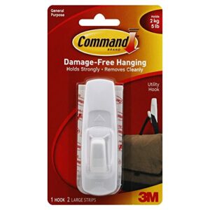 3m : scotch command removable adhesive utility hook, 5-lb capacity, plastic, white -:- sold as 2 packs of – 1 – / – total of 2 each