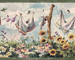 laundry clothesline wall border in sage and cream: laundry clothesline wall border in sage and cream