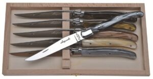 jean dubost 6-steak knives iridescent mineral color handles