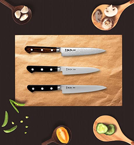 MASAMOTO VG Japanese Petty Knife 5" (120mm) Professional Kitchen Small Utility Knife, Ultra Sharp Japanese Stainless Steel Blade, Duracon Handle, Made in JAPAN