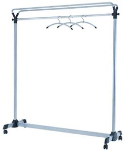 alba double-sided high capacity mobile garment rack with 3 metal and plastic hangers, steel with black accents (pmgroup3)