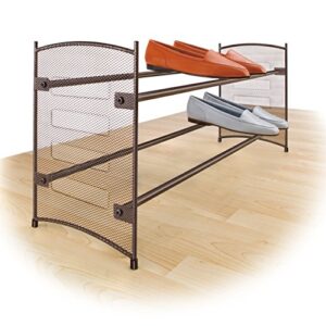 lynk expandable 2 tier stackable shoe rack – steel mesh shoe shelf – bronze