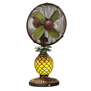 decobreeze oscillating table fan with lamp, 3-speed portable fan, pineapple, mosaic glass antique fan and lamp, 10 inches