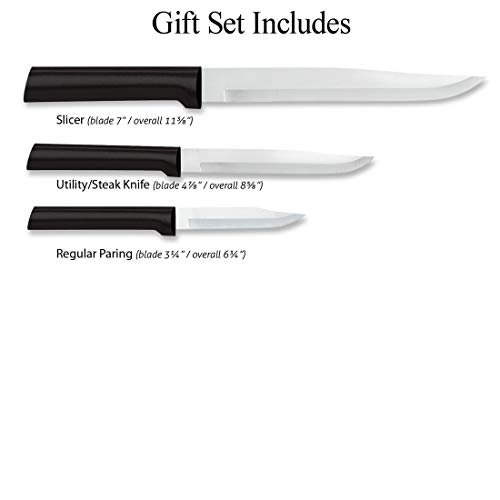 Rada Cutlery Housewarming Knife Gift Set – 3 Piece Stainless Steel Knives With Black Resin Stainless Steel Handles Made in the USA