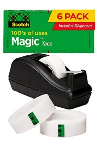 scotch magic tape, 6 rolls with dispenser, numerous applications, invisible, engineered for repairing, 3/4 x 1000 inches, boxed (810c40bk)