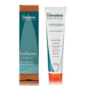 himalaya botanique neem & pomegranate toothpaste, original formula for brighter teeth and fresh breath, 5.29 oz