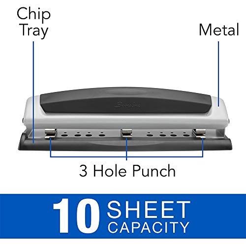 Swingline Desktop Hole Punch, 2- 3 Hole Puncher, Precision Pro, 10 Sheet Punch Capacity, Adjustable, Black/Silver (74037)