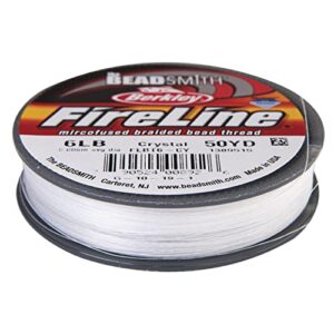 the beadsmith fireline by berkley – micro-fused braided thread – 6lb. test, .006”/.15mm diameter, 50 yard spool, crystal color – super strong stringing material for jewelry making and bead weaving