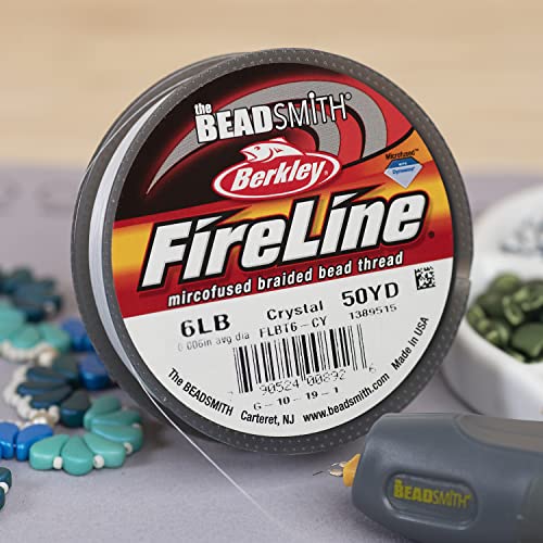 The Beadsmith Fireline by Berkley – Micro-Fused Braided Thread – 6lb. Test, .006”/.15mm Diameter, 50 Yard Spool, Crystal Color – Super Strong Stringing Material for Jewelry Making and Bead Weaving