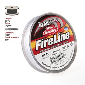 The Beadsmith Fireline by Berkley – Micro-Fused Braided Thread – 6lb. Test, .006”/.15mm Diameter, 50 Yard Spool, Crystal Color – Super Strong Stringing Material for Jewelry Making and Bead Weaving