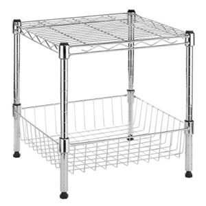 whitmor supreme stacking shelf with basket – adjustable home organizer – chrome