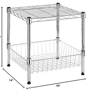 Whitmor Supreme Stacking Shelf with Basket - Adjustable Home Organizer - Chrome