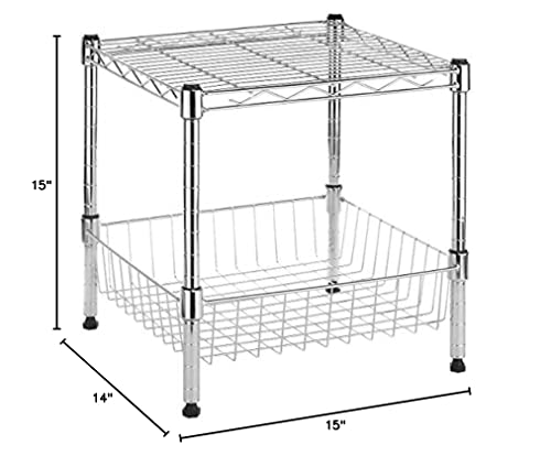 Whitmor Supreme Stacking Shelf with Basket - Adjustable Home Organizer - Chrome