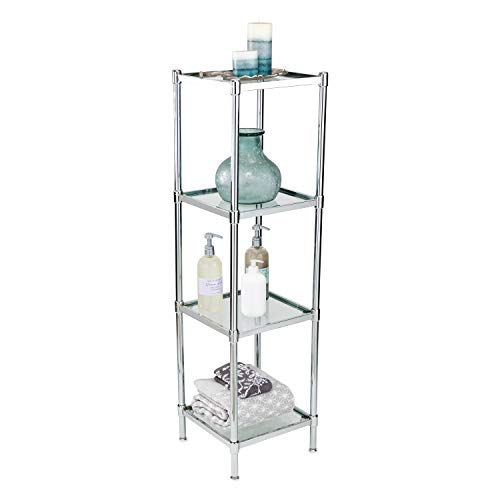 Organize It All 4 Tier Tempered Glass Freestanding Bathroom Storage Tower