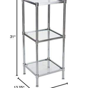 Organize It All 3 Tier Tempered Glass Freestanding Bathroom Storage Tower 13.25 x 13.25 x 31 inches