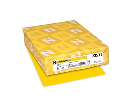 Neenah Wausau Paper 22531 Astrobrights Color Paper, 8.5” x 11”, 24 lb / 89 GSM, Solar Yellow, 500 Sheets