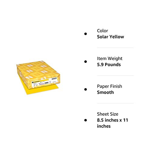 Neenah Wausau Paper 22531 Astrobrights Color Paper, 8.5” x 11”, 24 lb / 89 GSM, Solar Yellow, 500 Sheets