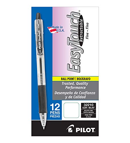 PILOT EasyTouch Refillable & Retractable Ballpoint Pens, Fine Point, Black Ink, 12-Pack (32210)