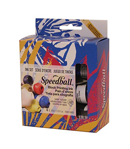 Speedball Water-Soluble Block Printing Ink Starter Set, 6 Bold Colors with Satin Finish, 1.25-Ounce Tubes