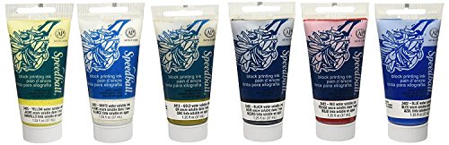 Speedball Water-Soluble Block Printing Ink Starter Set, 6 Bold Colors with Satin Finish, 1.25-Ounce Tubes