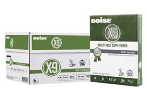boise® x-9® multi-use print & copy paper, letter size (8 1/2″ x 11″), 92 (u.s.) brightness, 20 lb, white, 500 sheets per ream, case of 10 reams