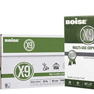 Boise® X-9® Multi-Use Print & Copy Paper, Letter Size (8 1/2" x 11"), 92 (U.S.) Brightness, 20 Lb, White, 500 Sheets Per Ream, Case Of 10 Reams