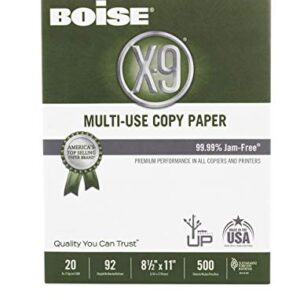 Boise® X-9® Multi-Use Print & Copy Paper, Letter Size (8 1/2" x 11"), 92 (U.S.) Brightness, 20 Lb, White, 500 Sheets Per Ream, Case Of 10 Reams