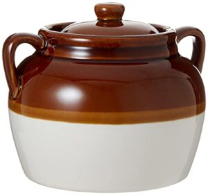 r&m international traditional style 4.5-quart large ceramic bean pot with lid, brown